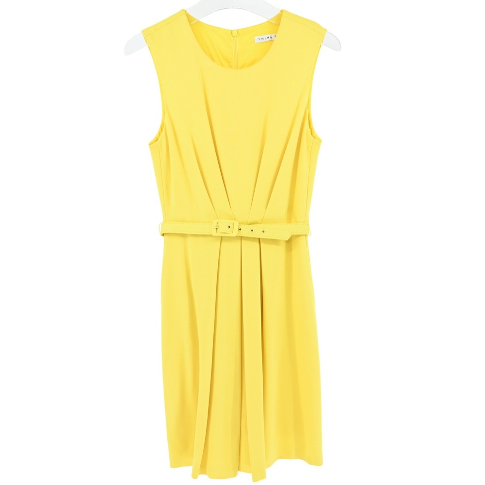 Trina Turk Timeless Luxe Yellow Pleated Belted Contemporary Style Dress 4